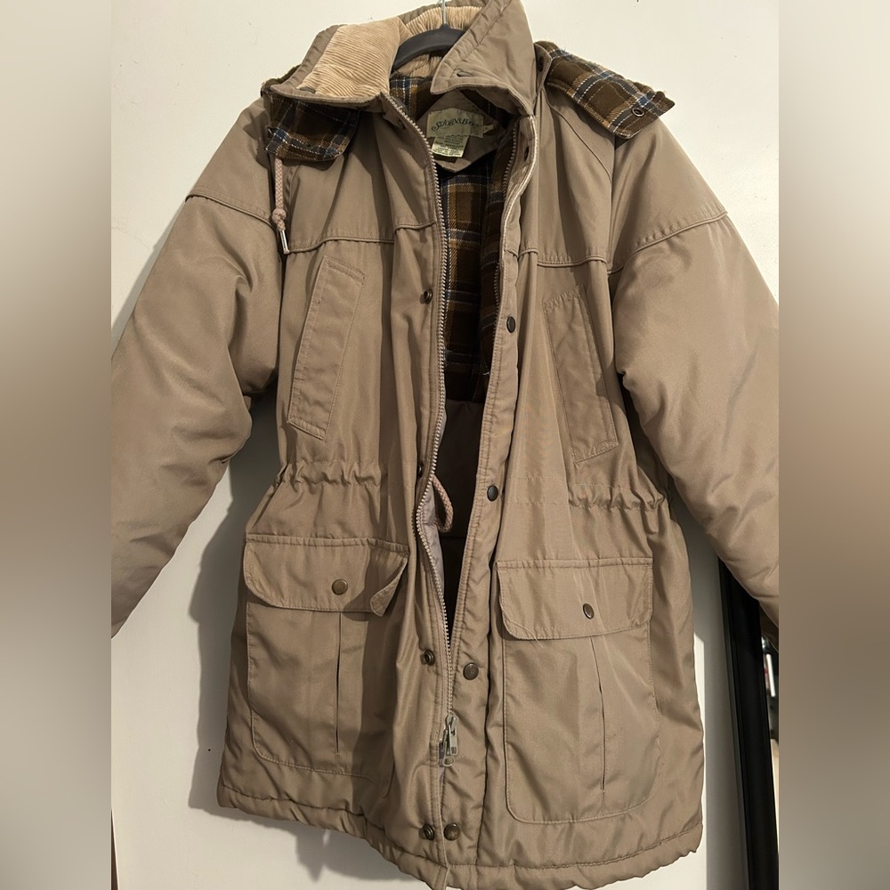 ✨St. John's Bay Vintage Khaki Puffer Jacket with Hood